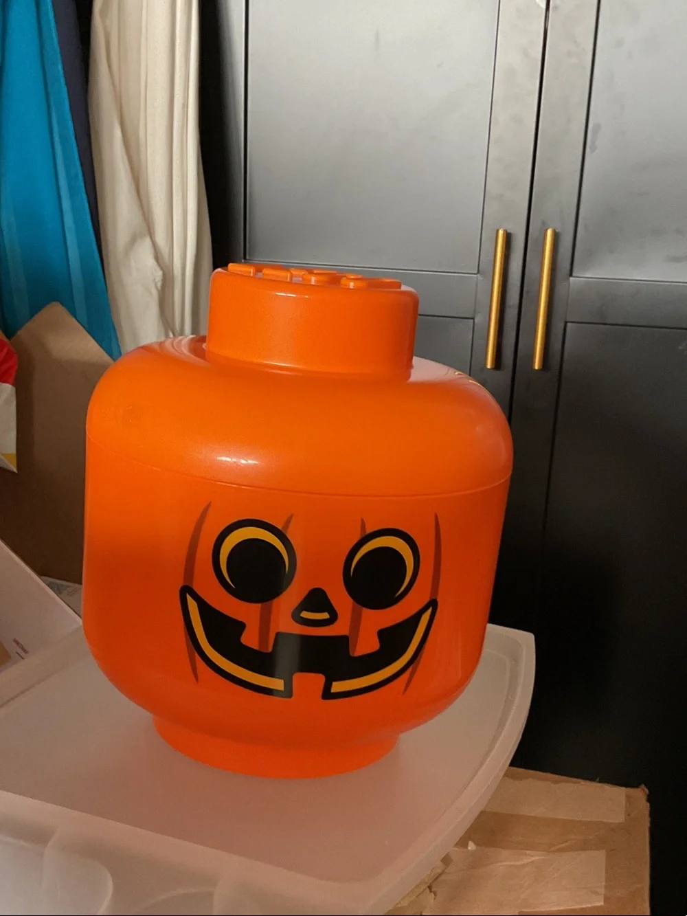 Lego Orange Pumpkin Jack-O'-Lantern storage  Head